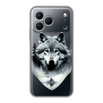 Силиконовый чехол на Tecno Spark 50 с принтом Волк в лесу Силиконовый чехол на Tecno Spark 50 с принтом Волк в лесу