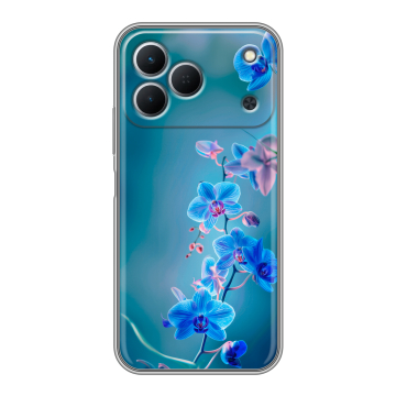 Силиконовый чехол на Tecno Spark 50 с принтом Голубые цветы Силиконовый чехол на Tecno Spark 50 с принтом Голубые цветы