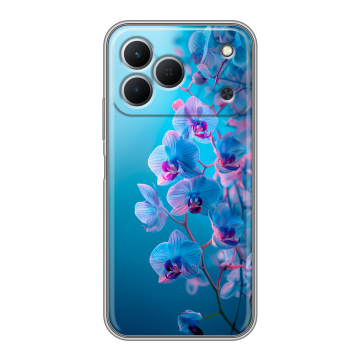 Силиконовый чехол на Tecno Spark 50 с принтом голубые орхидеи Силиконовый чехол на Tecno Spark 50 с принтом голубые орхидеи