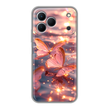 Силиконовый чехол на Tecno Spark 50 с принтом бабочки розовые Силиконовый чехол на Tecno Spark 50 с принтом бабочки розовые