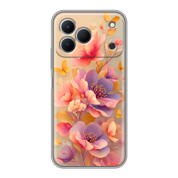Силиконовый чехол на Tecno Spark 50 с принтом Цветы и бабочки