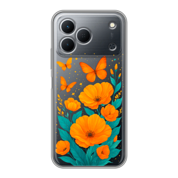 Силиконовый чехол на Tecno Spark 50 с принтом цветы бабочки