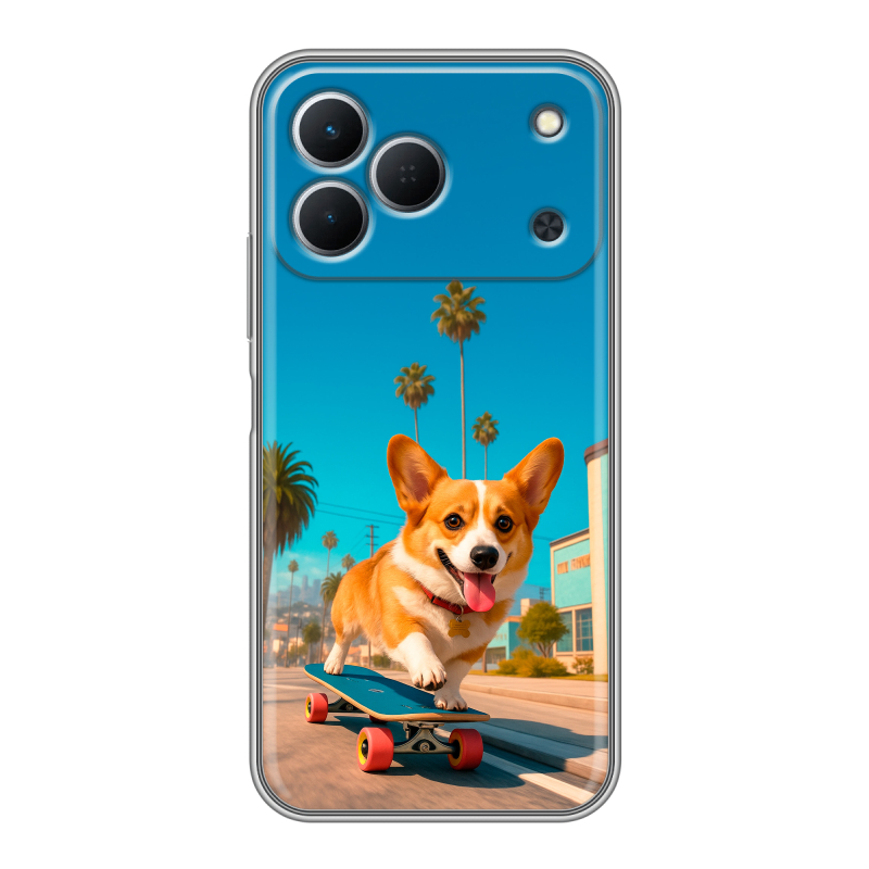 Силиконовый чехол на Tecno Spark 50 с принтом Корги на скейте Силиконовый чехол на Tecno Spark 50 с принтом Корги на скейте
