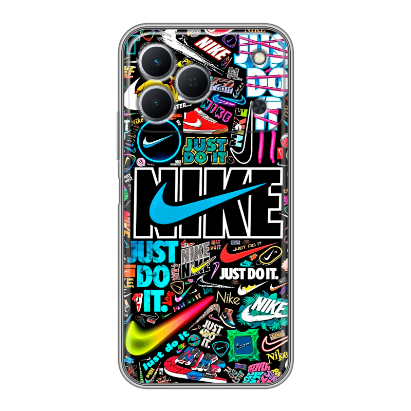 Силиконовый чехол на Tecno Spark 50 с принтом найк nike черный Силиконовый чехол на Tecno Spark 50 с принтом найк nike черный