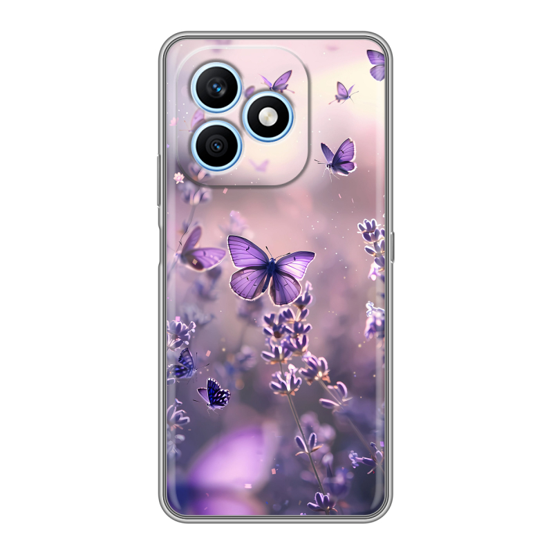 Силиконовый чехол на Honor X8d с принтом бабочки и лаванда Силиконовый чехол на Honor X8d с принтом бабочки и лаванда