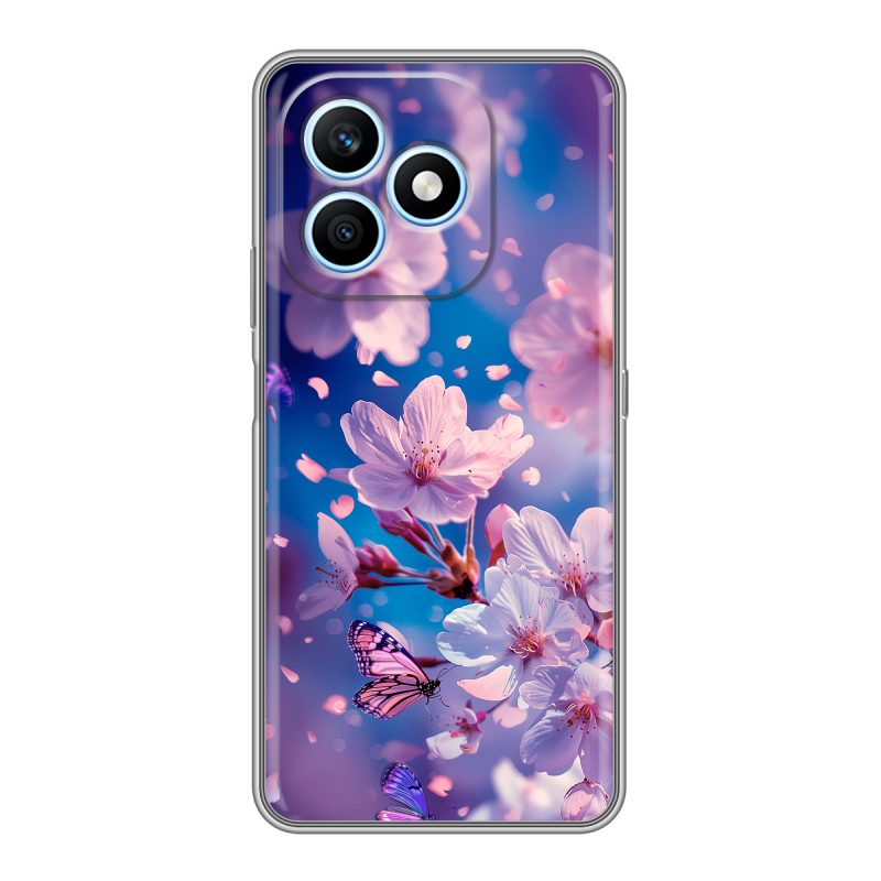 Силиконовый чехол на Honor X8d с принтом цветы бабочки Силиконовый чехол на Honor X8d с принтом цветы бабочки