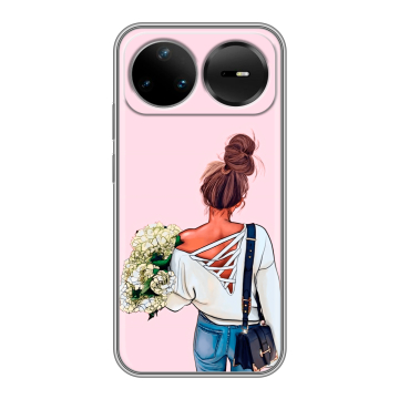 Силиконовый чехол на Huawei Nova 15 Pro с принтом Девушка и букет Силиконовый чехол на Huawei Nova 15 Pro с принтом Девушка и букет