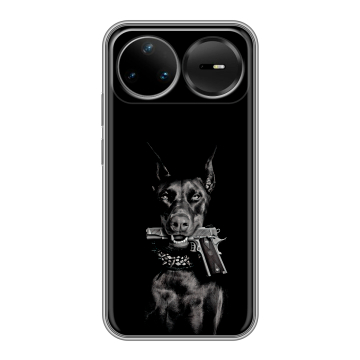 Силиконовый чехол на Huawei Nova 15 Pro с принтом Доберман и пистолет Силиконовый чехол на Huawei Nova 15 Pro с принтом Доберман и пистолет