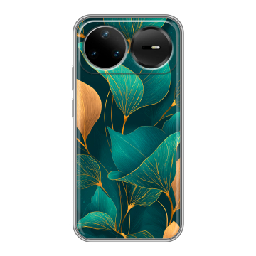 Силиконовый чехол на Huawei Nova 15 Pro с принтом Листья и золото
