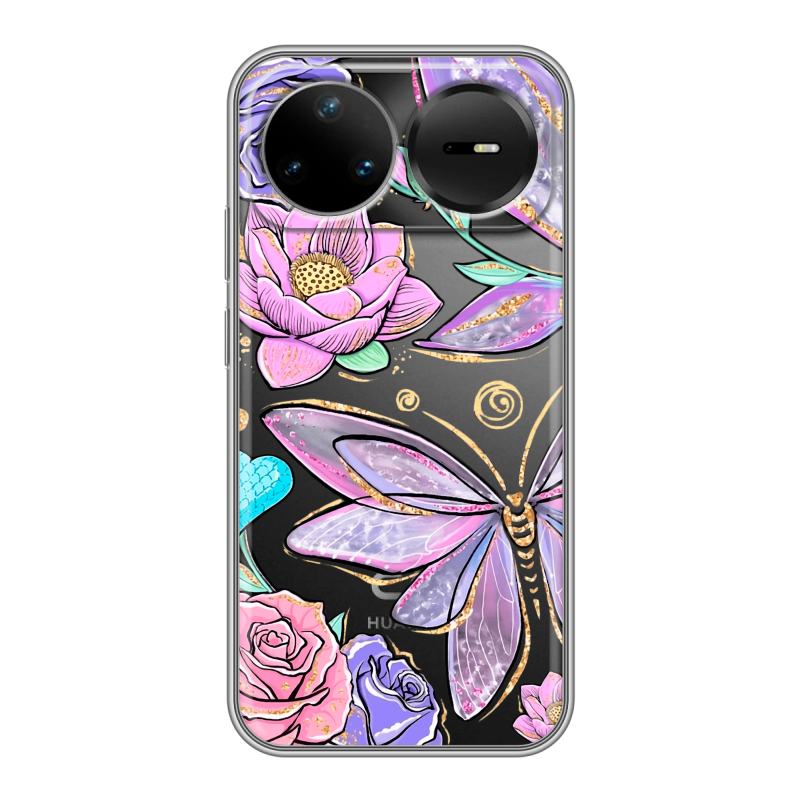 Силиконовый чехол на Huawei Nova 15 Pro с принтом Бабочки и цветы Силиконовый чехол на Huawei Nova 15 Pro с принтом Бабочки и цветы