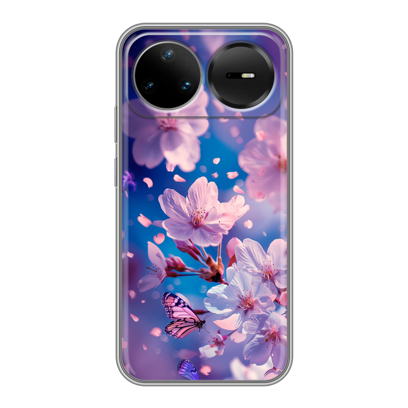 Силиконовый чехол на Huawei Nova 15 Pro с принтом цветы бабочки Силиконовый чехол на Huawei Nova 15 Pro с принтом цветы бабочки