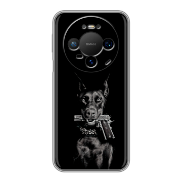 Силиконовый чехол на Huawei Mate 80 Pro с принтом Доберман и пистолет Силиконовый чехол на Huawei Mate 80 Pro с принтом Доберман и пистолет