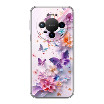Силиконовый чехол на Huawei Mate 80 Pro с принтом цветы бабочки