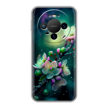 Силиконовый чехол на Huawei Mate 80 Pro с принтом Цветы и мрамор