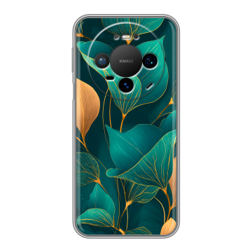 Силиконовый чехол на Huawei Mate 80 Pro с принтом Листья и золото