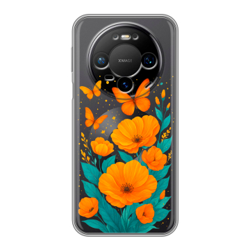 Силиконовый чехол на Huawei Mate 80 Pro с принтом цветы бабочки Силиконовый чехол на Huawei Mate 80 Pro с принтом цветы бабочки