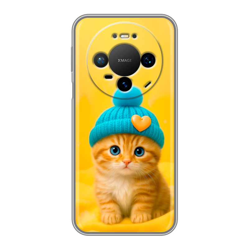 Силиконовый чехол на Huawei Mate 80 Pro с принтом Котенок в шапке Силиконовый чехол на Huawei Mate 80 Pro с принтом Котенок в шапке