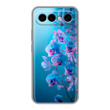 Силиконовый чехол на Vivo X300 FE с принтом голубые орхидеи Силиконовый чехол на Vivo X300 FE с принтом голубые орхидеи