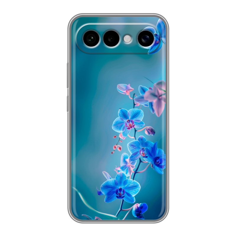 Силиконовый чехол на Vivo X300 FE с принтом Голубые цветы Силиконовый чехол на Vivo X300 FE с принтом Голубые цветы