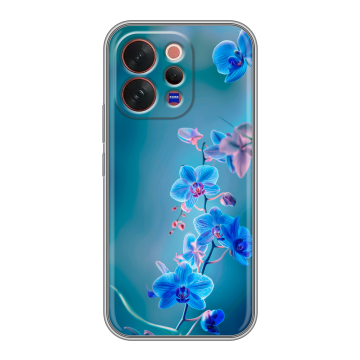 Силиконовый чехол на Vivo V70 с принтом Голубые цветы Силиконовый чехол на Vivo V70 с принтом Голубые цветы