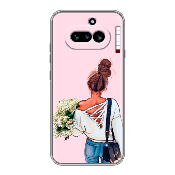 Силиконовый чехол на Nothing Phone (4a) с принтом Девушка и букет