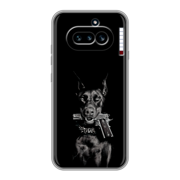 Силиконовый чехол на Nothing Phone (4a) с принтом Доберман и пистолет Силиконовый чехол на Nothing Phone (4a) с принтом Доберман и пистолет