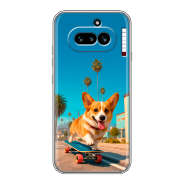 Силиконовый чехол на Nothing Phone (4a) с принтом Корги на скейте