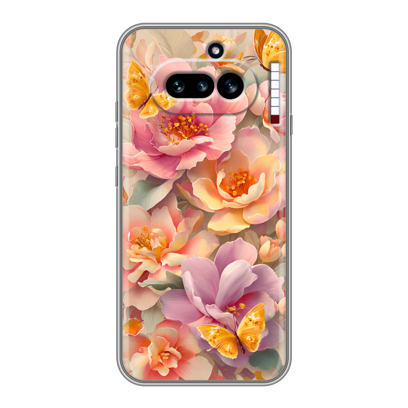 Силиконовый чехол на Nothing Phone (4a) с принтом Цветы и бабочки Силиконовый чехол на Nothing Phone (4a) с принтом Цветы и бабочки