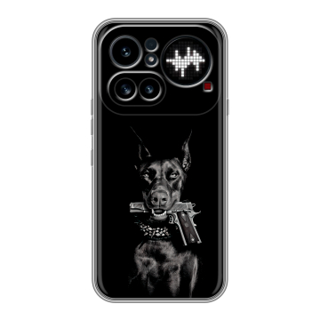 Силиконовый чехол на Nothing Phone (4a) Pro с принтом Доберман и пистолет Силиконовый чехол на Nothing Phone (4a) Pro с принтом Доберман и пистолет