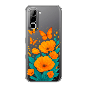 Силиконовый чехол на Infinix Hot 70 с принтом цветы бабочки
