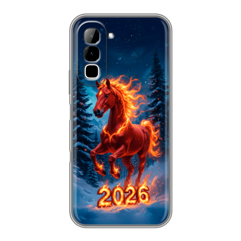 Силиконовый чехол на Infinix Hot 70 с принтом Новый год коня Силиконовый чехол на Infinix Hot 70 с принтом Новый год коня