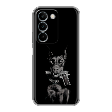 Силиконовый чехол на Realme C83 с принтом Доберман и пистолет Силиконовый чехол на Realme C83 с принтом Доберман и пистолет
