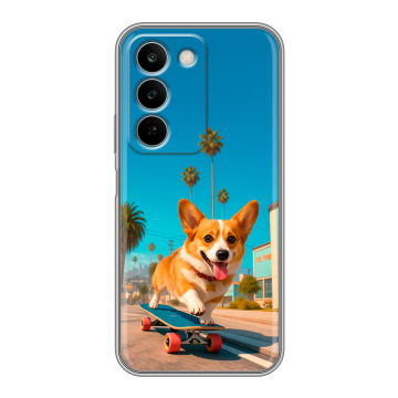 Силиконовый чехол на Realme C83 с принтом Корги на скейте