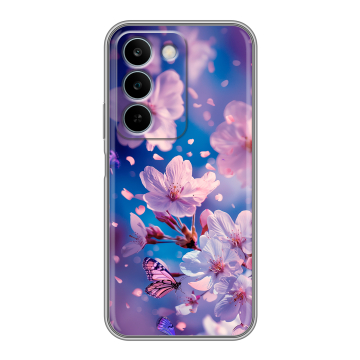 Силиконовый чехол на Realme C83 с принтом цветы бабочки