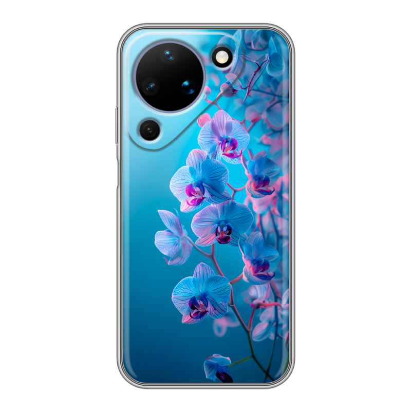 Силиконовый чехол на Huawei Pura 90 с принтом голубые орхидеи Силиконовый чехол на Huawei Pura 90 с принтом голубые орхидеи