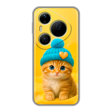 Силиконовый чехол на Huawei Pura 90 Pro Max с принтом Котенок в шапке