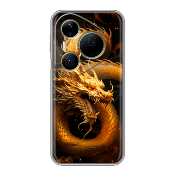 Силиконовый чехол на Huawei Pura 90 Pro Max с принтом Золотой дракон Силиконовый чехол на Huawei Pura 90 Pro Max с принтом Золотой дракон