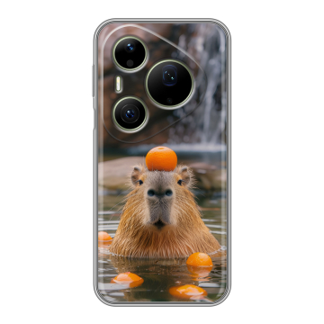 Силиконовый чехол на Huawei Pura 90 Pro Max с принтом Капибара с апельсином