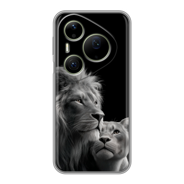 Силиконовый чехол на Huawei Pura 90 Pro Max с принтом Лев кошки