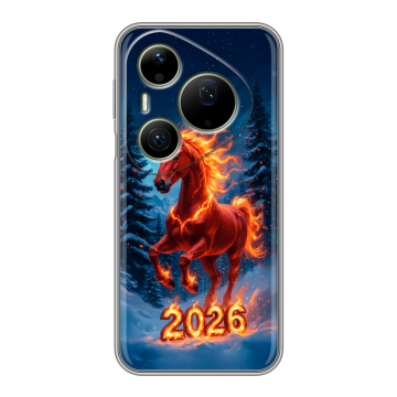 Силиконовый чехол на Huawei Pura 90 Pro Max с принтом Новый год коня