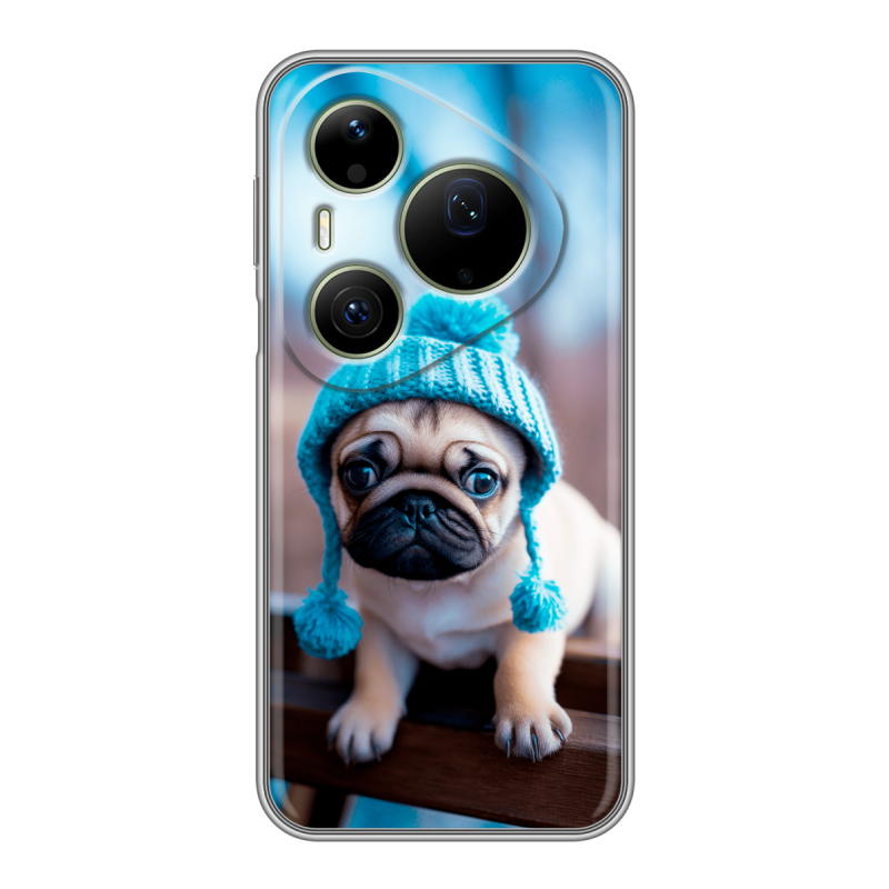 Силиконовый чехол на Huawei Pura 90 Pro Max с принтом Мопс в шапке Силиконовый чехол на Huawei Pura 90 Pro Max с принтом Мопс в шапке