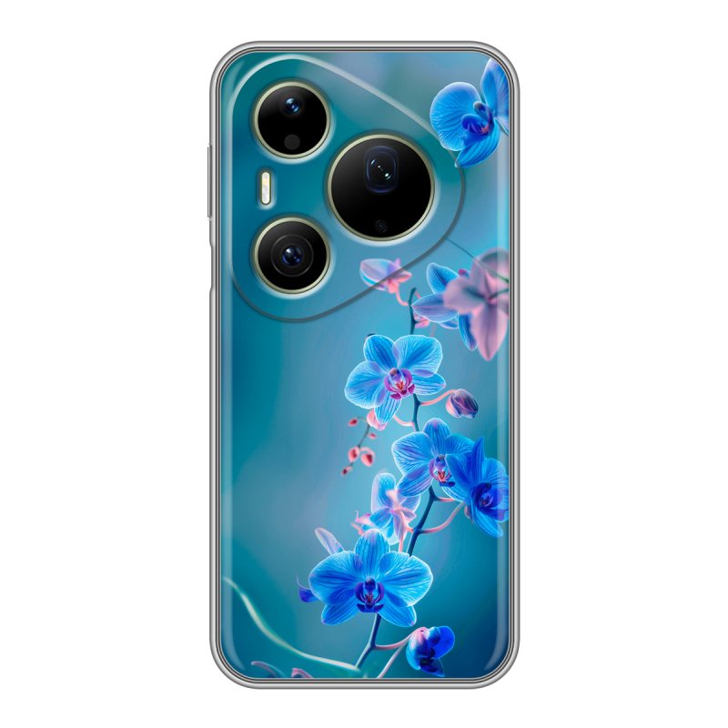 Силиконовый чехол на Huawei Pura 90 Pro Max с принтом Голубые цветы Силиконовый чехол на Huawei Pura 90 Pro Max с принтом Голубые цветы