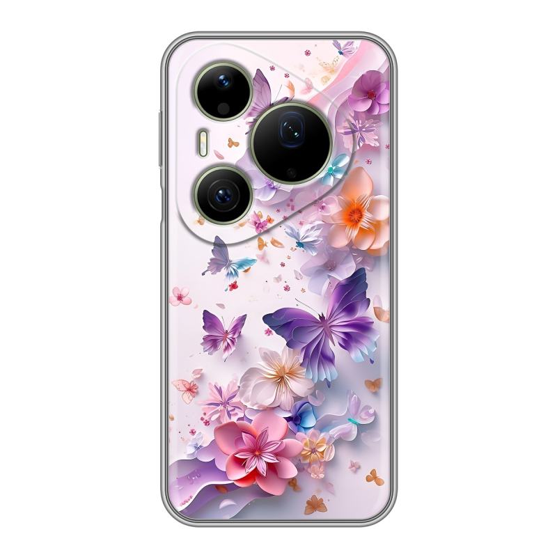 Силиконовый чехол на Huawei Pura 90 Pro Max с принтом цветы бабочки Силиконовый чехол на Huawei Pura 90 Pro Max с принтом цветы бабочки