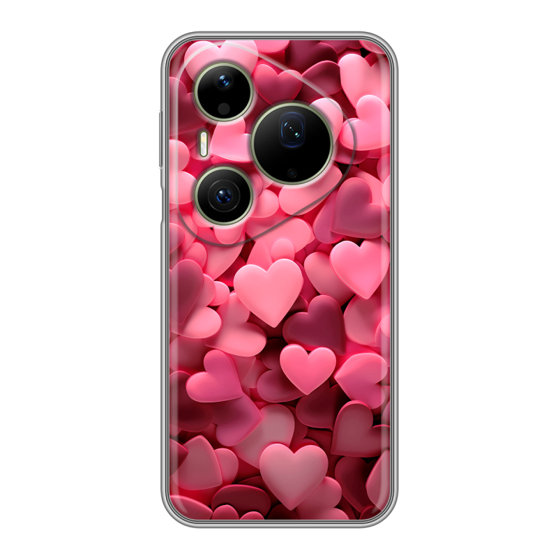 Силиконовый чехол на Huawei Pura 90 Pro Max с принтом розовые сердечки Силиконовый чехол на Huawei Pura 90 Pro Max с принтом розовые сердечки