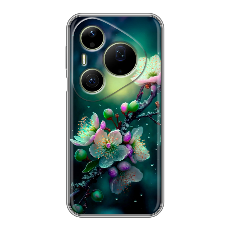 Силиконовый чехол на Huawei Pura 90 Pro Max с принтом Цветы и мрамор Силиконовый чехол на Huawei Pura 90 Pro Max с принтом Цветы и мрамор