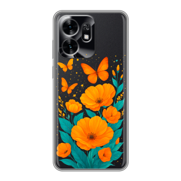 Силиконовый чехол на Honor X6D с принтом цветы бабочки