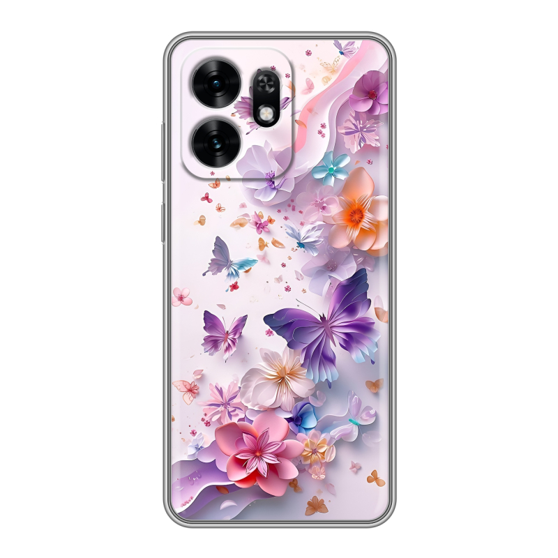 Силиконовый чехол на Honor X6D с принтом цветы бабочки Силиконовый чехол на Honor X6D с принтом цветы бабочки