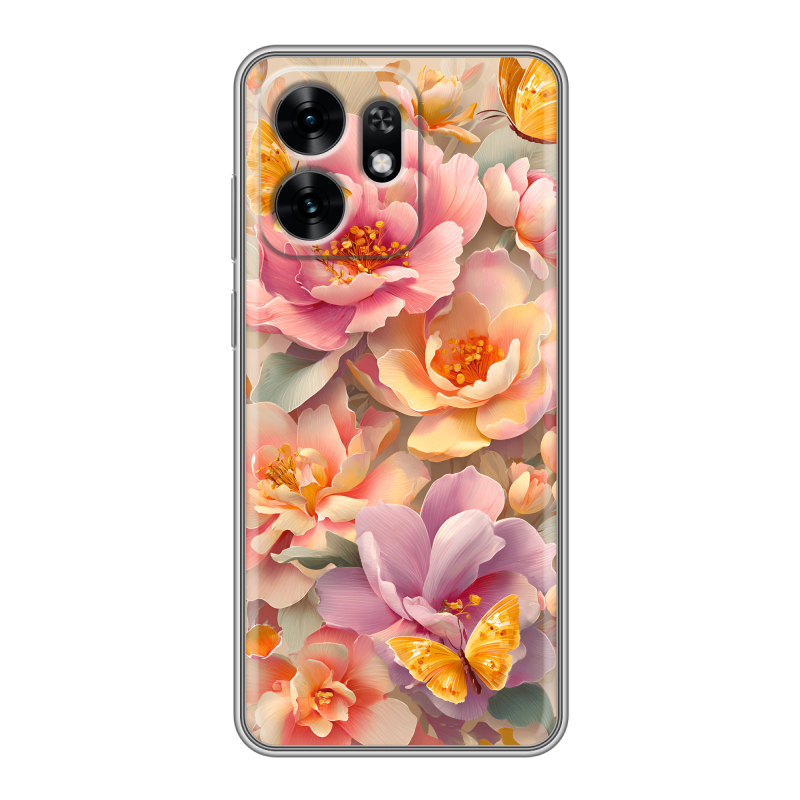Силиконовый чехол на Honor X6D с принтом Цветы и бабочки Силиконовый чехол на Honor X6D с принтом Цветы и бабочки