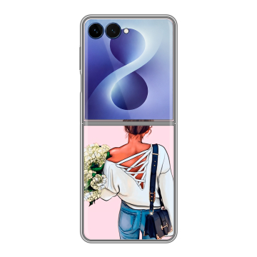 Пластиковый чехол на Samsung Galaxy Z Flip 8 с принтом Девушка и букет Пластиковый чехол на Samsung Galaxy Z Flip 8 с принтом Девушка и букет