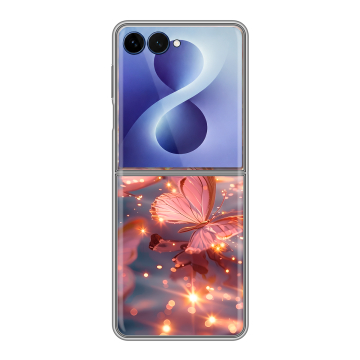Пластиковый чехол на Samsung Galaxy Z Flip 8 с принтом бабочки розовые Пластиковый чехол на Samsung Galaxy Z Flip 8 с принтом бабочки розовые